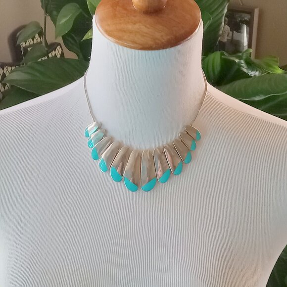 Vintage Sterling Silver Turquoise Enamel Necklace - Picture 7 of 10